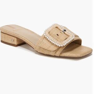 Sam Edelman Beige Slide Sandals with Pearl Buckle
